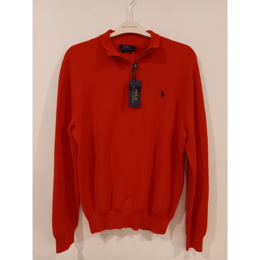Polo Ralph Lauren Men's Half-Zip Pima Cotton Sweater, Red Reef, Large